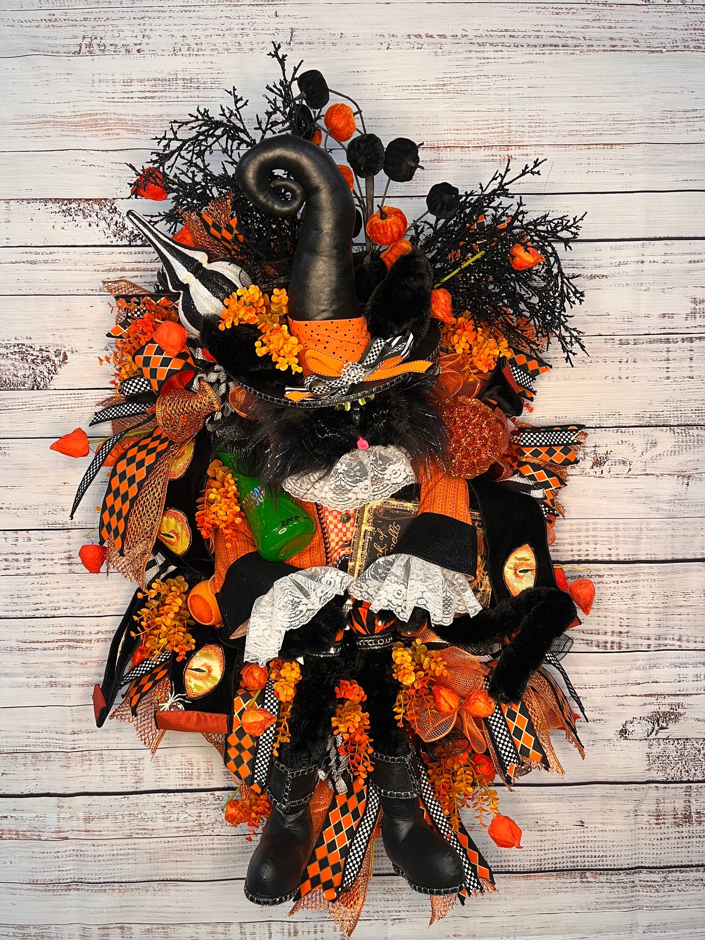 The Witch’s Familiar Black Cat Wreath | Luxury Halloween & Fall Door Wreath