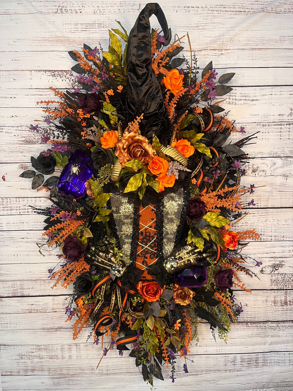 Bewitching Elegance Witch Wreath | Luxury Halloween Corset Door Hanger