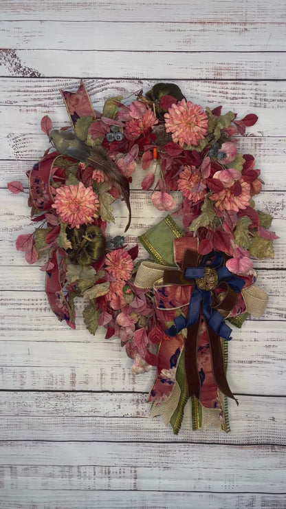 Autumn Songbird Elegance | Handcrafted Fall Floral Wreath