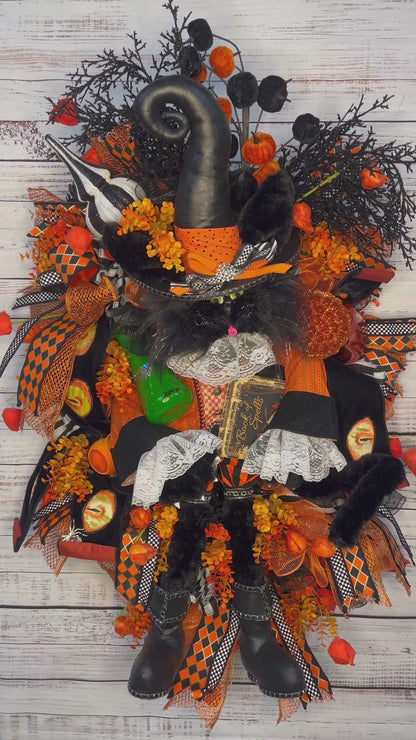 The Witch’s Familiar Black Cat Wreath | Luxury Halloween & Fall Door Wreath
